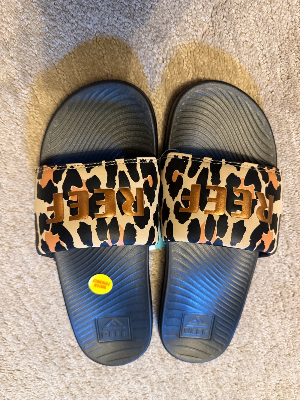 Reef Leopard Slide Sandals - Black & Tan Leopard